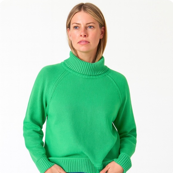 Karen Scott XL Kelly Green Turtleneck Sweater Retro Y2K Cotton Knit Preppy - Picture 1 of 6